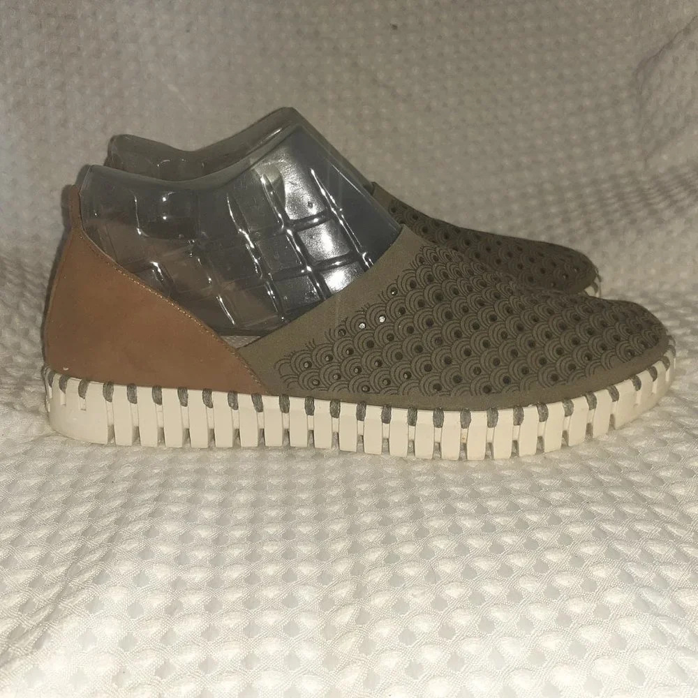 ILSE JACOBSON-Tulip 3565-Deep Olive/Tan Brown Suede/Nubuck-Sz 40/9.5-Excellent